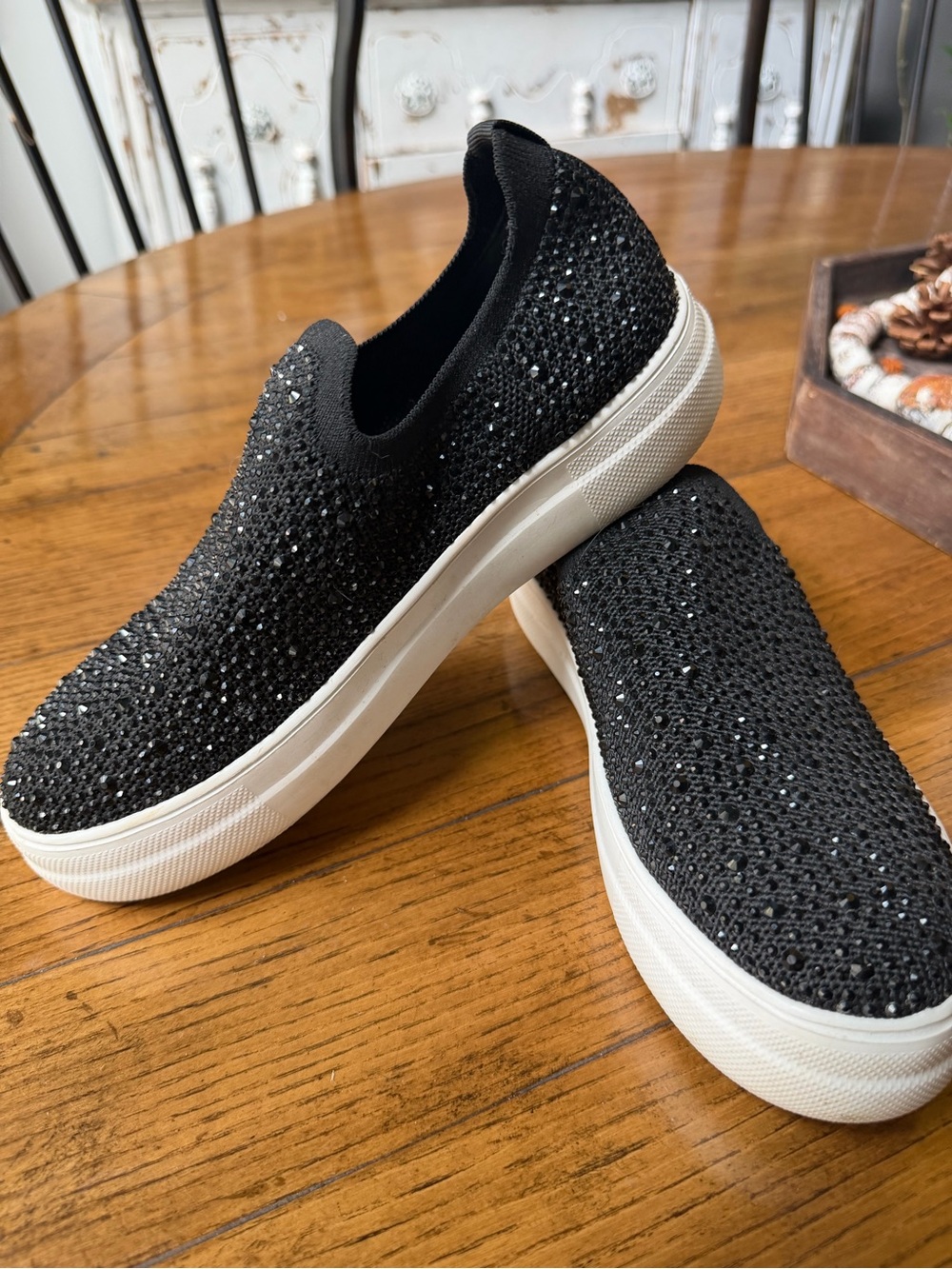 Hey Girl Sparkle Knit Slip-On Sneakers - Black